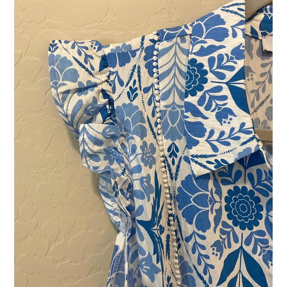 NWT Ellen Tracy Blue Vintage Floral Fit & Flare Dress Cap Sleeve Button Front M - Picture 8 of 16